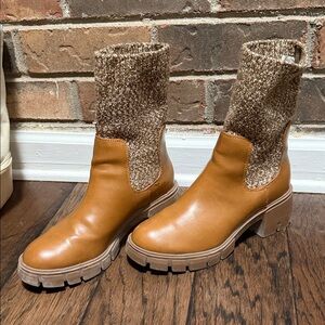 Universal Thread Tan Knit-Top Lace-Up Style Boots